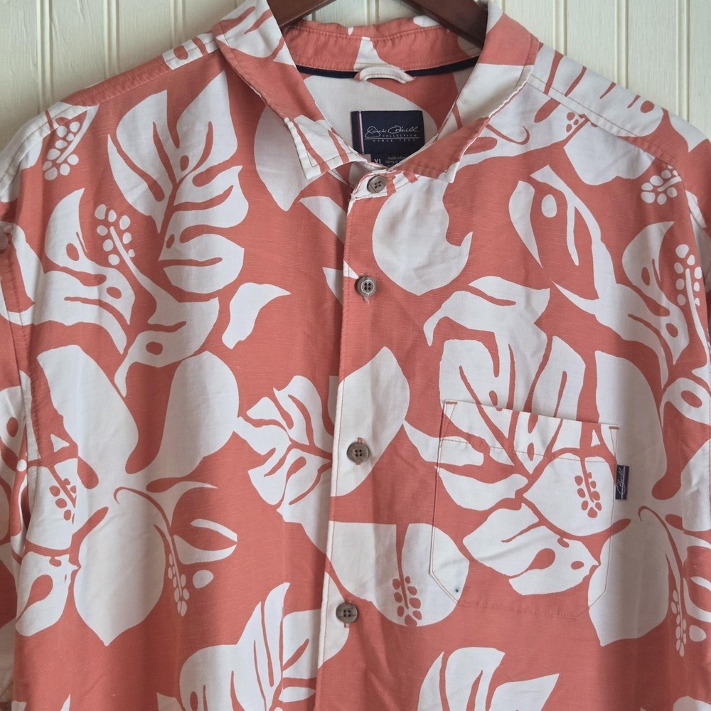 O'Neill Shirt Mens XL‎ Orange Floral Short Sleeve Button Up Hawaiian Casual